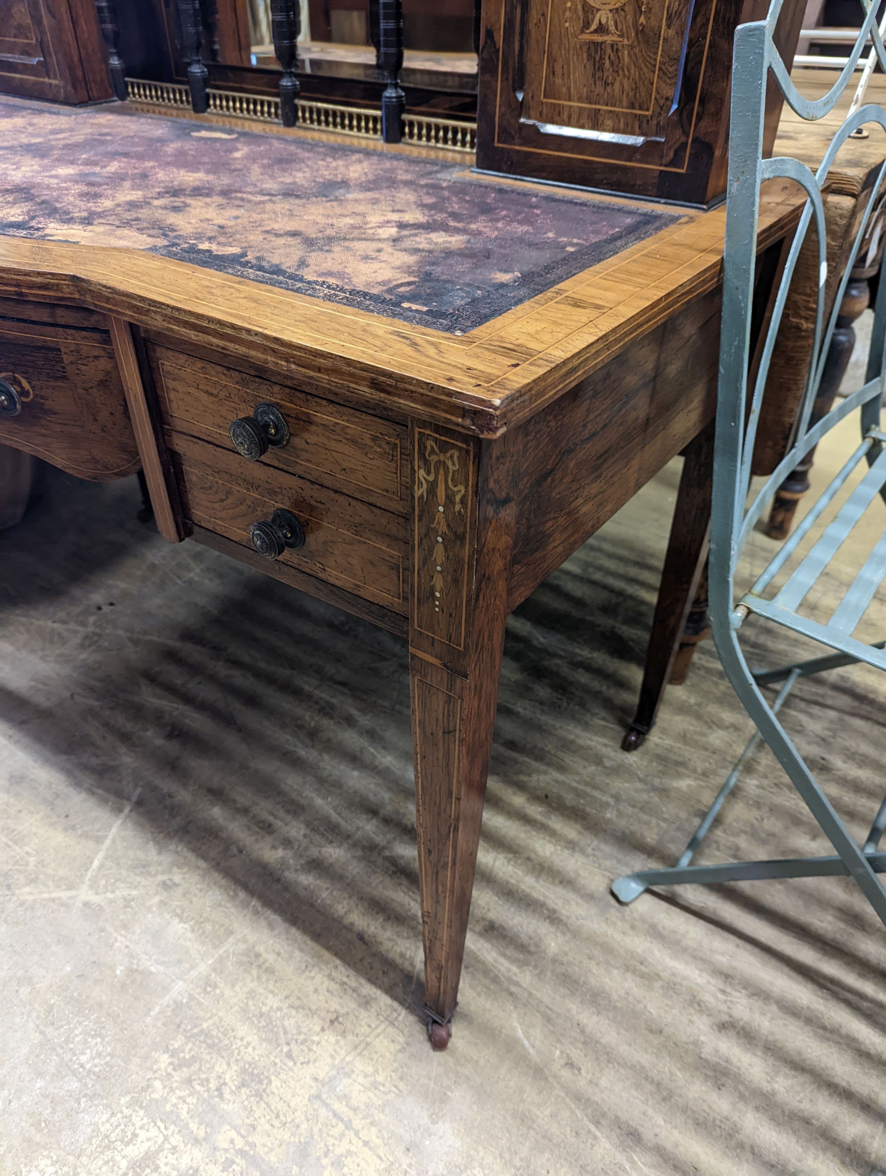 A late Victorian marquetry inlaid rosewood writing desk, length 107cm, depth 55cm, height 102cm